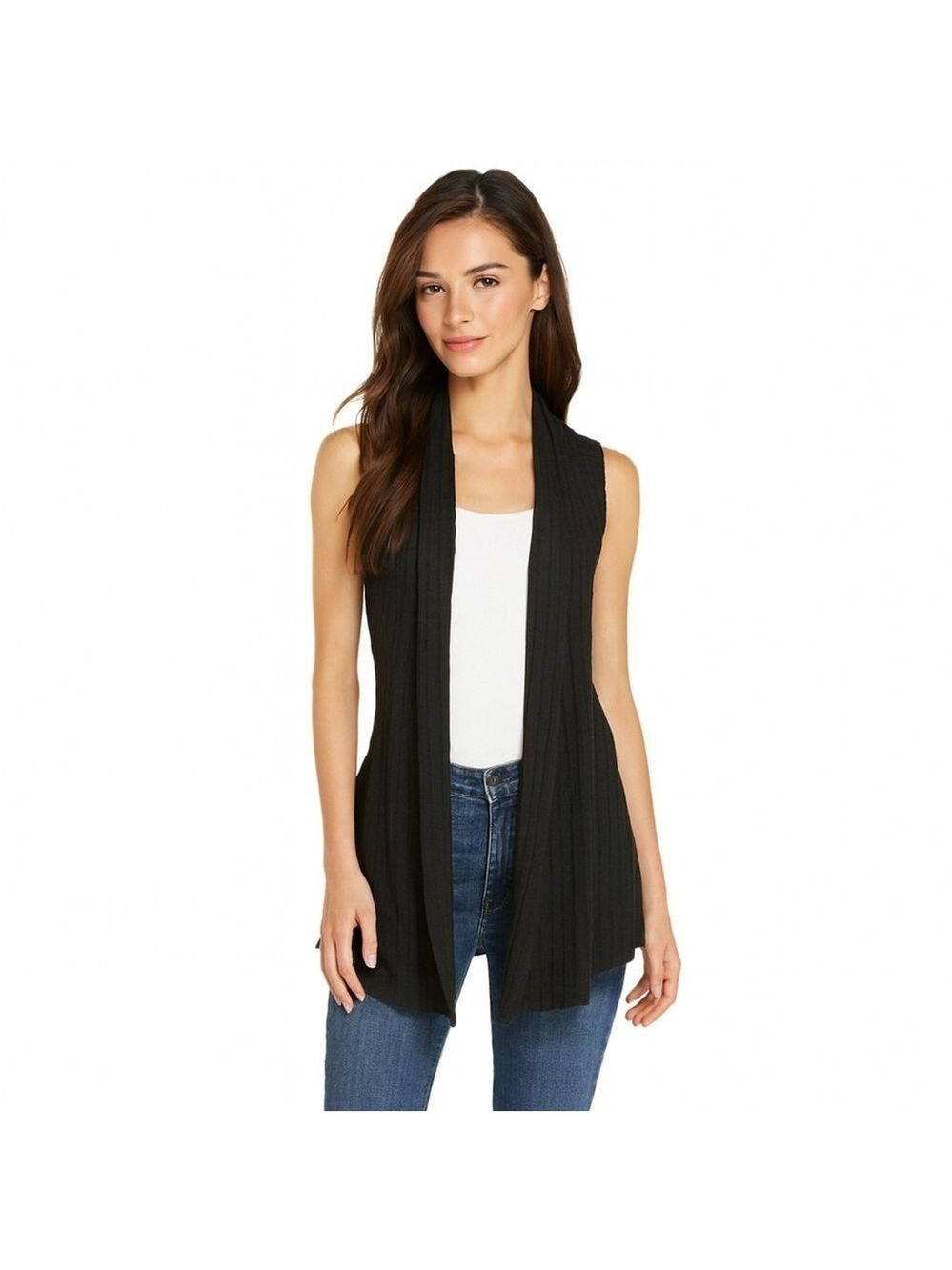COLDWATER Creek Black Open Front Sleeveless Knit Cardigan Vest Sweater Size XS - Picture 1 of 7